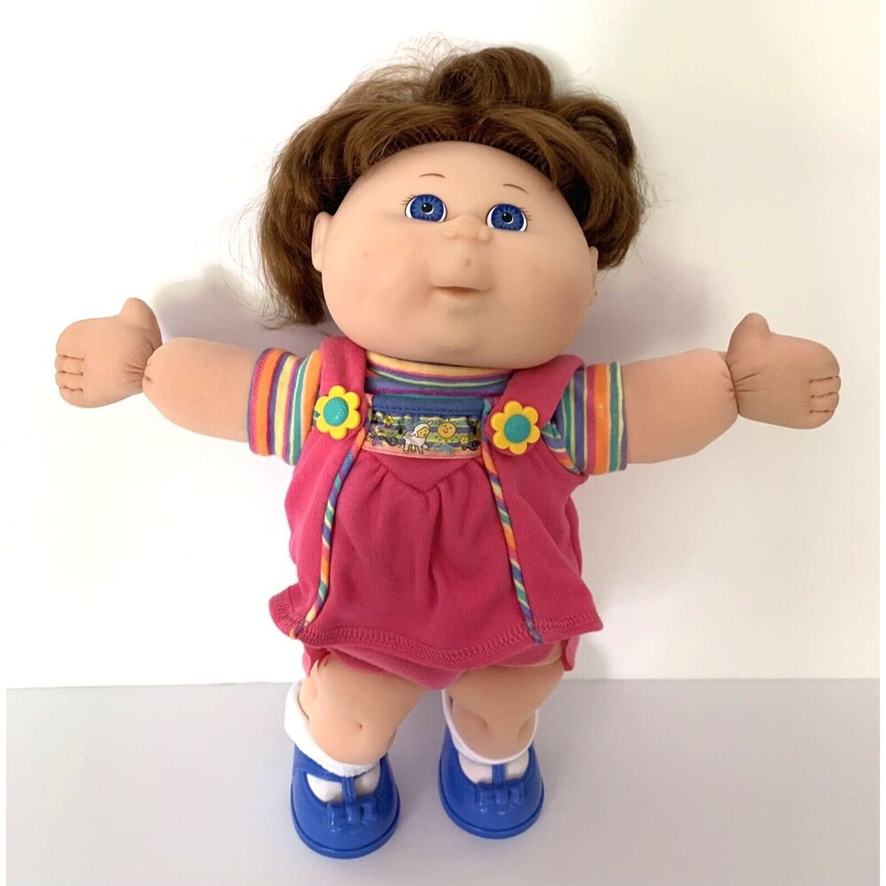 Cabbage Patch Happy Sounds Doll Brown Hair Blue Eyes Pink Outfit WORKS- READ